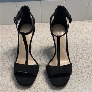 Kelly & Katie Black Suede Heels with Ankle Strap